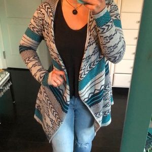 Grey and blue tribal printed cardigan